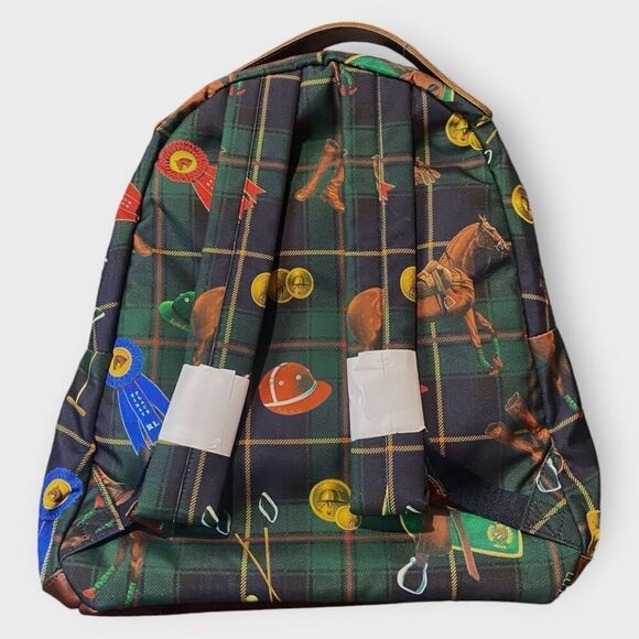 Polo Ralph Lauren Equestrian Backpack Plaid Leather Logo Icons Canvas Backpack - Picture 5 of 10